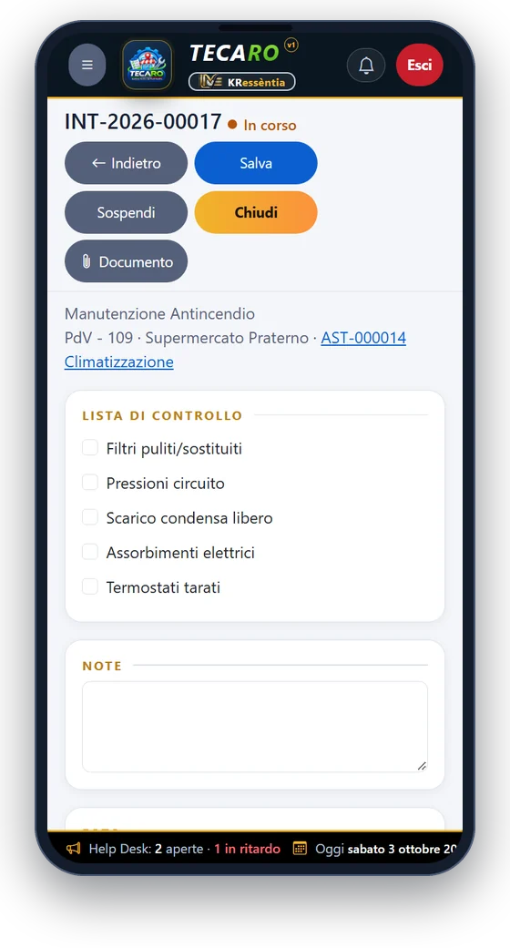 Telefono del tecnico: la firma sullo schermo per chiudere l'intervento